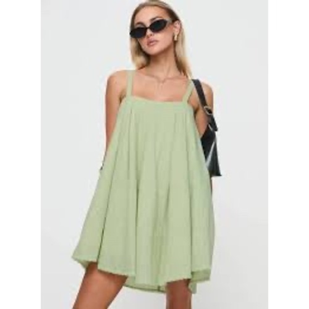 Princess Polly Jubilant Mini Dress Green Cotton Lace Trim Babydoll Size US 4 NEW